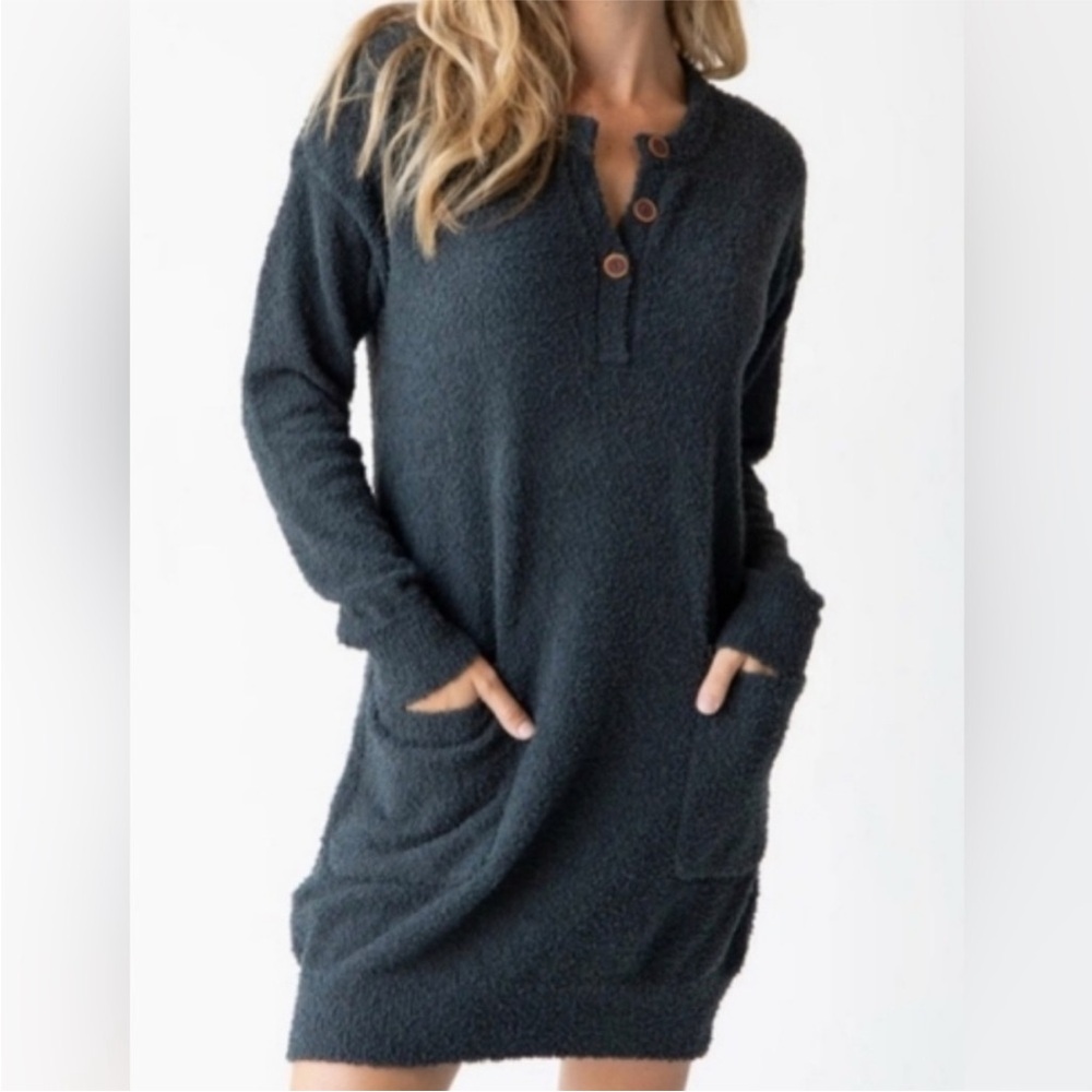 NATURAL LIFE Charcoal Button Henley Sweater Dress
